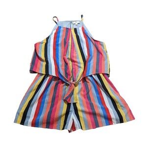 Entro Women's Romper Multi-color Striped Tie Front Size Large